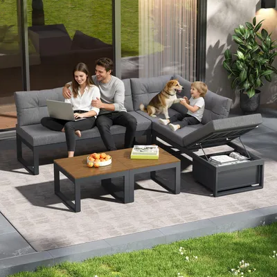 Produktbild von Gartenmöbel-Set mit Stauraum & Komfortpolstern – Terrassenmöbel mit 3-stufig verstellbarer Rückenlehne & Liegefunktion, dunkelgrau
