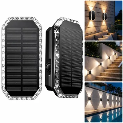 Produktbild von Solarleuchte Außen, Solar Wandlampe Außen, Up & Down Beleuchtung, für Garten, Zaun & Außenwand, 3 Lichtfarben 3000K/4000K/6500K, 2er Set