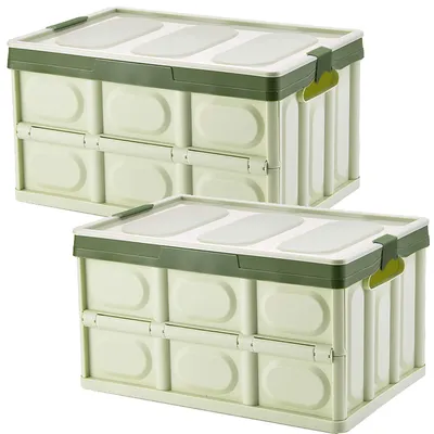 Produktbild von Set mit 2 Kunststoff-Aufbewahrungsboxen mit Deckel, Kunststoff-Aufbewahrungsboxen, Transportboxen, Aufbewahrungsbehälter, 30-Liter-Aufbewahrungsboxen für Kleidung, Bücher, Snacks, Aufbewahrungsboxen