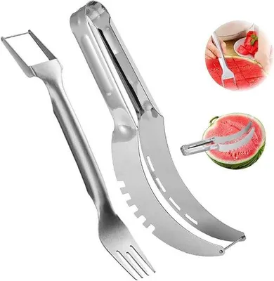 Produktbild von Edelstahl-Fruchtschneider-Set für Wassermelone und Früchte, 2-teilig