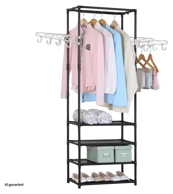 Produktbild von Garderobe Lena L freistehend 55x158x29 cm mit 1 Kleiderstange, 4 Ablagen und 4 Haken