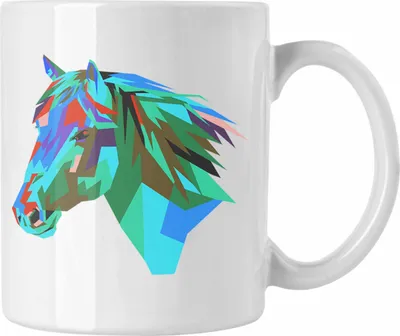 Produktbild von Trendation - Pferde Polygon Tasse Geschenk Reiterin Reiter Bunt (Weiß)