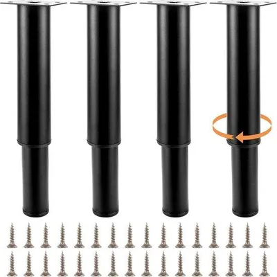 Produktbild von Famanu Möbelbeine höhenverstellbar 18 cm - 32 cm - Set von 4 schwarzen Metallbeinen