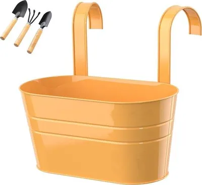 Obrázek produktu pro Oválný balkonový květináč, 1 ks, kovový, ve stylu vintage, oranžový, odnímatelný.