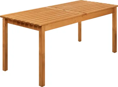 A wooden garden table on a white background.