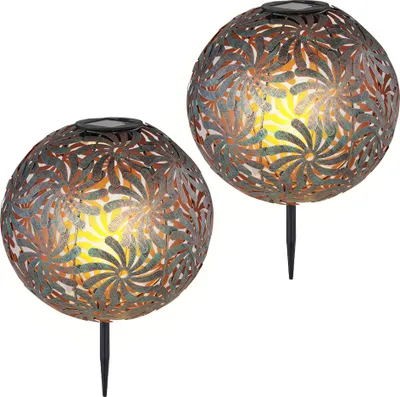 Produktbild von 2er Set LED Solar-Steckleuchte, Kugel, antik-gold, D 26 cm