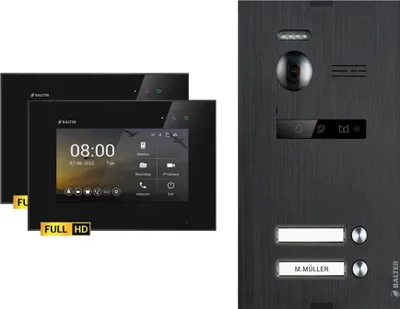 Produktbild von BALTER EVO HD Schwarz Video Türsprechanlage Set 2 Teilnehmer 2x 7" Monitor Schwarz