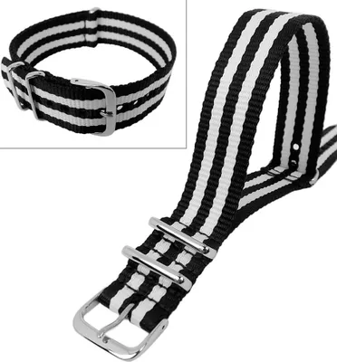 Produktbild von Outdoorband 20mm | ein Perlon-Durchzugsband mit Edelstahlschlaufen, Farbe:schwarz/weiß