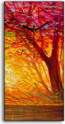 Produktbild von Leinwand Uhr Küche Wohnzimmer Bild Kunstdruck 30x60 Gemälde Wald Bäume Herbst - schwarze Hände