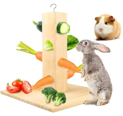 Productafbeelding van Voederstation voederdispenser voerboom - Hout - 4 gaten - Konijnen en cavia's