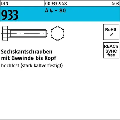 Produktbild von Reyher  Sechskantschrauben DIN 933 A 4-80 M 16x120 A 4-80 (25 Stück)