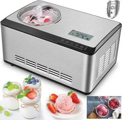 Image de Machine à glace de 2 litres avec distributeur de yaourt et écran LCD, évaporateur à refroidissement autonome, puissance de 180 W.