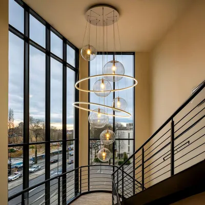 Produktbild von s.luce Galaxy XXL Galerielampe LED-Ringleuchte mit Glaskugeln Galerieleuchte Schwarz/Rauch Rund, Länglich
