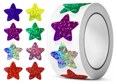 Produktbild von GKA 50 Stück Geschenkaufkleber Glitzersterne Sterne Aufkleber Etiketten Dekorative Sticker Hologramm Glitzer Glitter Stern 25 mm rund selbstklebe