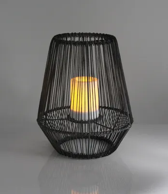 Produktbild von LED Solarleuchte Laterne mit Solar LED Kerze Rattan Optik Windlicht 30.5 x 26,5 cm