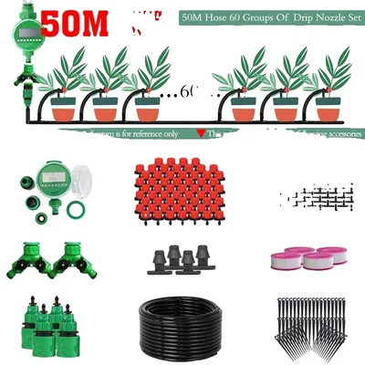 Image de Système d'arrosage automatique de jardin, arrosage goutte à goutte réglable, contrôleur numérique de minuterie d'eau, 50M Kits