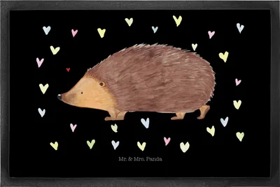 Produktbild von Mr. & Mrs. Panda Schmutzfangmatte Igel Herzen 50 x 75 cm - Schwarz - Geschenk, Liebe, Herz, Kuss, fußmatte, Lustige Sprüche, Fußabstreifer, Schmutzmatte, Fussmatte