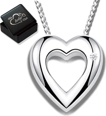 Produktbild von Damen Herzkette Herz Kette mit ECHTEN Diamanten aus 925 Silber Kette mit Anhänger Gravur Ich liebe Dich 0.01 ct. Diamantkette K968+V8, 50cm