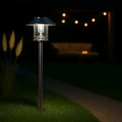 Produktbild von MeLiTec LED-Solar-Gartenlampe, Outdoor-Solarleuchte, Außenbeleuchtung, Solar-Wegebeleuchtung, bis zu 8 Stunden Leuchtdauer, aus Edelstahl, SO26