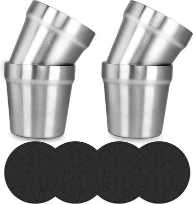 Immagine prodotto di Set di tazze in acciaio inossidabile con cuscinetti a sfera in silicone per bambini, 6 oz (175 ml)