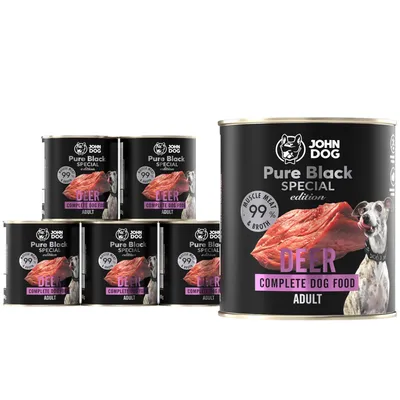 Produktbild von John Dog Hundefutter Hirsch - Premium Getreidefreies Hundenassfutter mit 99% Fleisch - Monoprotein Nassfutter - Pure Black Special Edition 6 x 800g