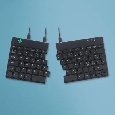 Produktbild von R-Go Tools Ergonomische Tastatur R-Go Split Break v2 mit Pausensoftware, geteilte Tastatur, QWERTY (NORDIC), verkabelt, schwarz, Mini, Kabelgebunden, USB, Scherenschalter, QWERTY, Schwarz
