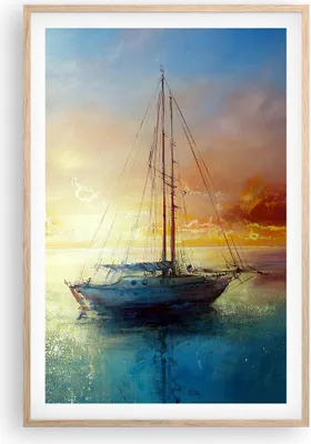 Produktbild von Gerahmtes Poster - Rahmen in heller Eiche - Segelboot Westen die Sonne - 61x91,5 cm - Wand Bild - Wanddeko - Wandbilder - Wandposter - Bilderrahmen - Bilder - Kunstdruck - Wandbild - P2NPA61x91-4145