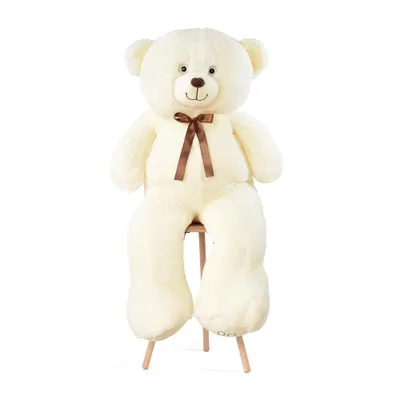 Produktbild von XLL Gold Teddybär mit Schleife 120 cm– Premium Plüschbär in Mehreren Farben – Edles Kuscheltier als Geschenk für Valentinstag, Geburtstag & besondere