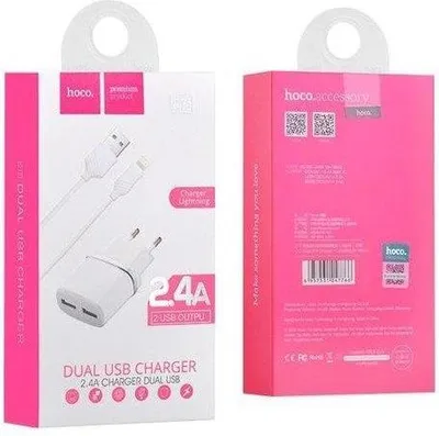 Produktbild von HOCO Ladegerät Dual USB Port 2x 2.4A inkl. micro USB Kabel (1m) weiß