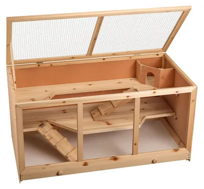 Immagine prodotto di Gabbia per criceti roditori - Legno e vetro acrilico - 115 x 60 x 58 cm - Con coperchio ribaltabile - Due piani