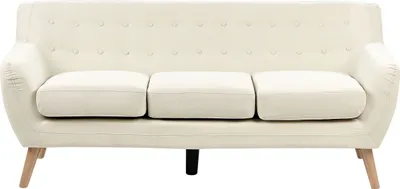 Produktbild von BELIANI 3-Sitzer Sofa Hellbeige Stoffbezug mit Hellen Holzbeinen Armlehnen Knopfheftung Lose Sitzkissen Retro Design Wohnzimmer Polstersofa