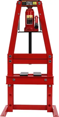 Produktbild von Hydraulische Werkstattpresse - Manuell 6 t - Presskraft 6000 kg - Min. Arbeitsabstand 50 mm - Mit Pressplatten - Zum Biegen/Richten/Stanzen - Rot