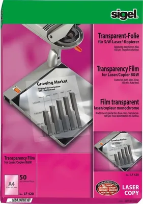 Produktbild von S/W-Laser/-Kopier-Folie transparent A4 100qm klar beschichtet stapelverarbeitbar VE=10x50 Blatt