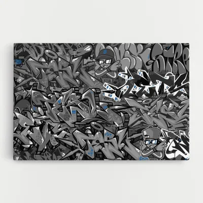 Produktbild von ARTHUB® Leinwandbild 80x120 cm, Grey Blue Graffiti | Wohnzimmerdekoration, Hängende Bilder, Wanddekoration, Heimdekoration, Moderne, Graffiti