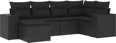 Produktbild von vidaXL 6-tlg. Garten-Sofagarnitur mit Kissen Schwarz Poly Rattan