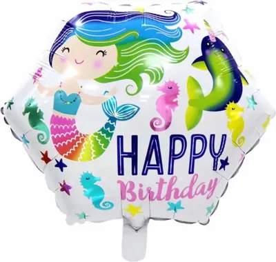 Produktbild von Folienballon Happy Birthday eckig 45 cm, Mehrjungfrau bunt weiß