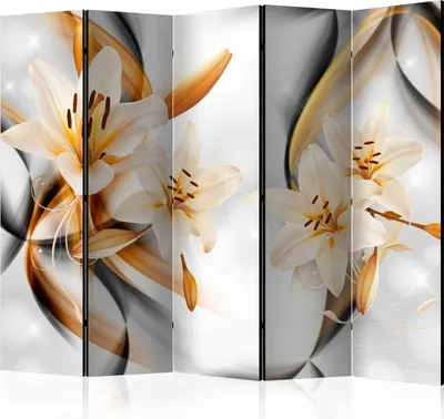 Produktbild von Akusticher Raumteiler Lilien Foto Paravent 225x172 cm beidseitig auf Vlies-Leinwand bedruckt Akustikschaum Trennwand Spanische Wand Sichtschutz Home Office Blumen Natur Botanik b-A-0267-z-c