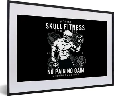 Produktbild von MuchoWow® MuchoWow® Gerahmtes Poster Gewichte - Fitness - Skelett - Vintage 60x40 cm - Poster mit zchwarzem Bilderrahmen - Schlafzimmer - Plakat in Rahmen - Drucken