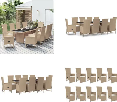 Produktbild von vidaXL 11 tlg. Garten Essgruppe mit Kissen Beige Poly Rattan - Garten Essgruppe - Garten Essgruppen - Essgruppe - Essgruppe Terrasse