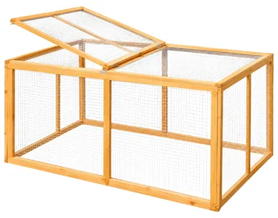 Zdjęcie produktu dla Klatka dla królików wykonana z impregnowanego drewna, z częściowo otwieranym dachem, zawiasami ze stali nierdzewnej, o wymiarach 120x120x59 cm