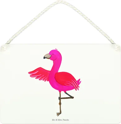 Produktbild von Mr. & Mrs. Panda Schild Flamingo Yoga DIN A4 - Weiß - Geschenk, Rosa, Yogi, Wandbild Holz, Namaste, Türschild, holzbild, sprüche, Holzschild, Urlaub, Baum
