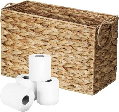 Produktbild von Famanu Toilettenpapier Aufbewahrungskorb Riet - kompakter Badezimmer Organizer für mehrere Rollen