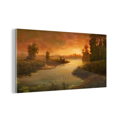 Obrázok produktu pre MuchoWow® Sklenené obrazy - Obrazy na stenu - Foto na skle Jeseň - Krajina - Olejomaľba 80x40cm Nástenná dekorácia zo skla - akrylový sklenený obraz - akrylové