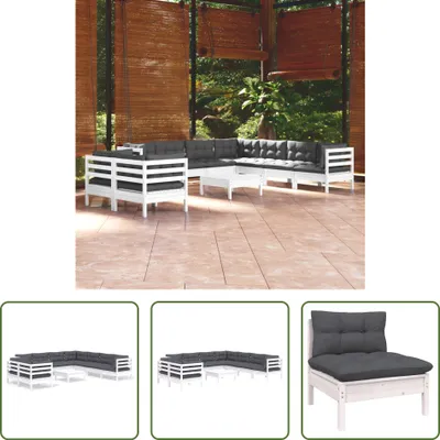 Produktbild von The Living Store 10-tlg. Garten-Lounge-Set mit Kissen Weiß Massivholz Kiefer