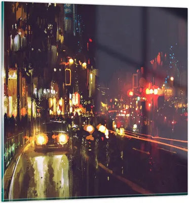 Produktbild von Bilder auf glas - Stadt Nacht Straße - 70x70cm - Glasbilder - Wandbilder - Kunstdruck - zum Aufhängen bereit - Wanddekoration aus Glas - Glas Bilder - Wandbild auf Glas - Einteilig - GAC70x70-3762