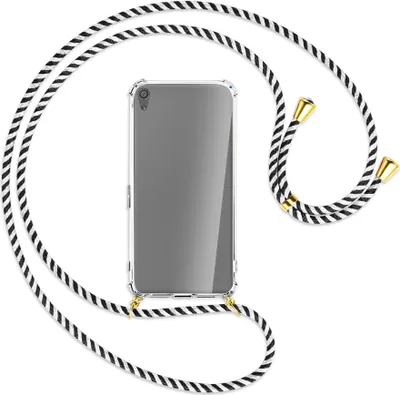 Produktbild von Handykette Backcover-Schutzhülle mit Band (Metall goldfarben) für Sony Xperia XA Ultra - schwarz/weiß gestreift