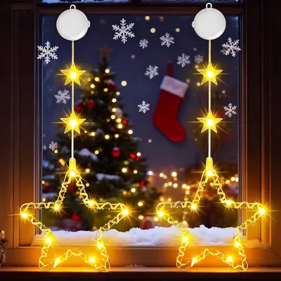 Fensterlichtkette Weihnachten, warmweiße LED, 2 Stück