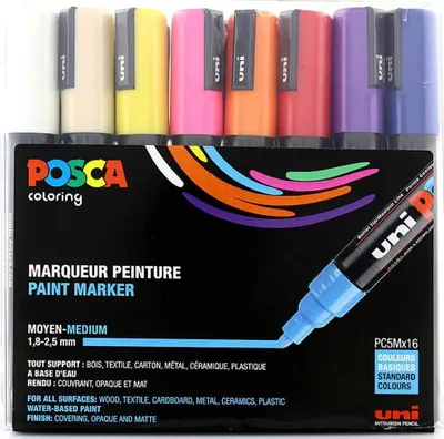 Produktbild von uni-ball Pigmentmarker POSCA PC-5M, 16er Box, Sie erhalten 1 Packung, Packungsinhalt: 16 er Box