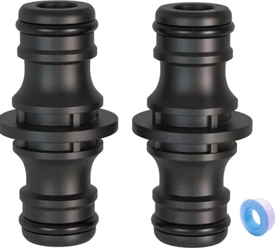 Produktbild von Gartenschlauch-Verbinder, 1/2 Zoll Doppelstecker, 2 Stück, Schwarz, 5 cm Länge, Schlauchkupplung für Garten
