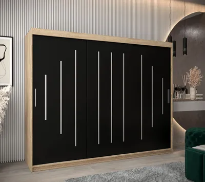 Obrázok produktu pre Šatníková skriňa ESTER - šírka 250 cm, dub sonoma / čierna